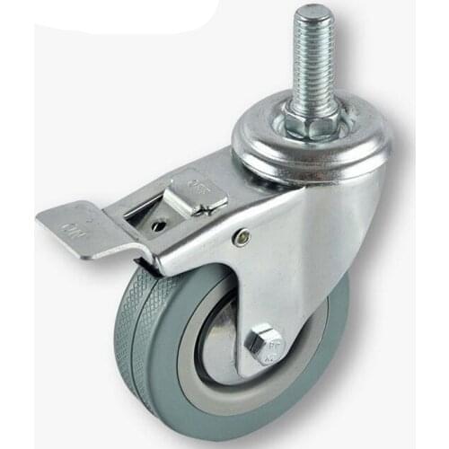 1PCS 3" 75mm x 21mm Diameter Rubber Wheel M12 x 30mm Threaded Swivel Caster w Brake 360 Degree Rotation