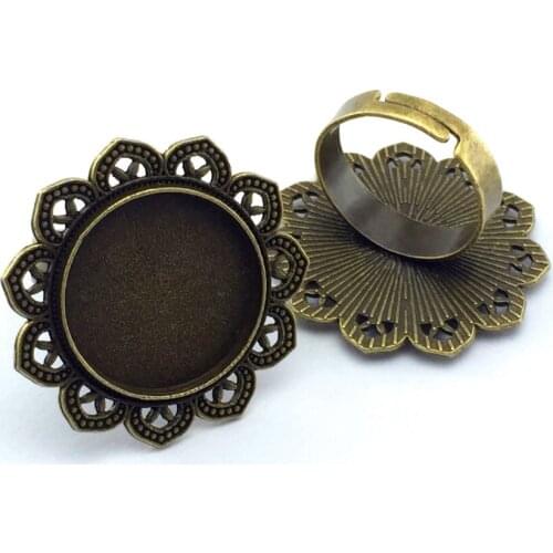20mm 8pcs Ring Blank Base Fit Round Glass Cabochon Antique Bronze Copper Plated Adjustable Setting Diy Handmade Material 25