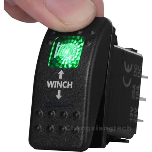 Winch In Winch Out 7 Pins (On) Off (On) Green Led 3 Way Momentary Rocker Switch for Car Boat Truck 12v 24v DPDT Waterproof