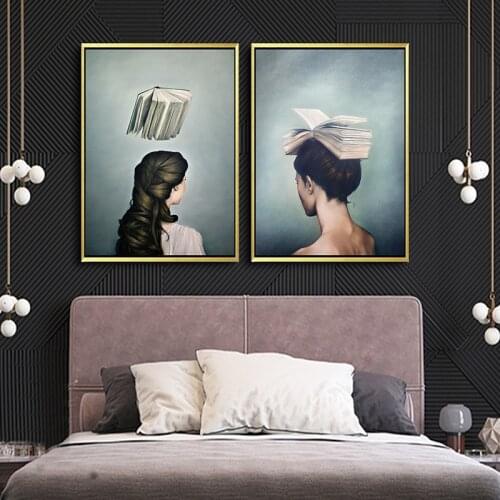 Abstract Book Woman Artwork Canvas Painting Modern Wall Art Posters and Prints Decorative Picture Living Room Home Decoration