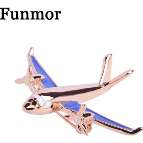 Cute Blue Enamel Airplane Brooch Pins Gold-color Jewelry Women Girls Dress Scarf Suit Clips Aircraft Corsages Free Shipping
