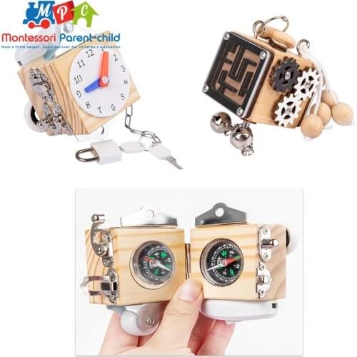 Busie Board Block Montessori Unlock Toy Funny Cube High Quality Wood Wooden Toy Busy Unlock Toy Preschool Logical Training