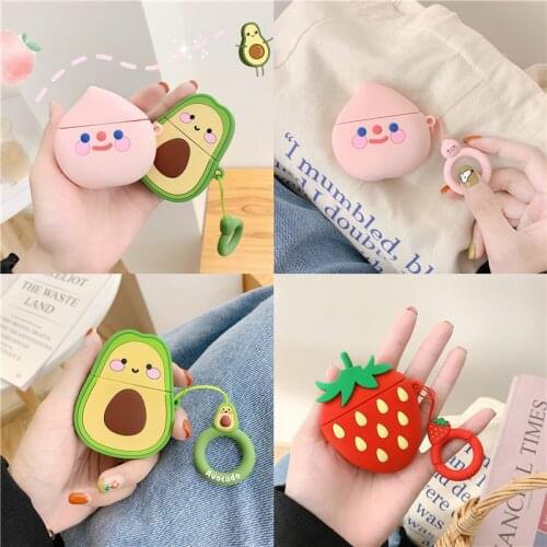 Cartoon Strawberry Avocado For airpods 1 2 case Silicone Cover For airpods Pro Case Cute Earphone 3D Headphone case Protective