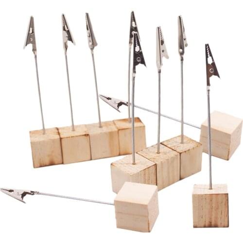 10Pcs Rustic Wood Stands with 4inch Wooden Base Memo Photo Card Clip Holders for Christmas Party Wedding Home Office