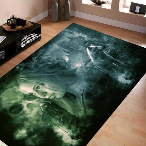 Gothic,Dark, Girl,Wolf,Fantasy Patterned Carpet ,Non Slip Floor Carpet,Teens Carpet,Turkish Rug