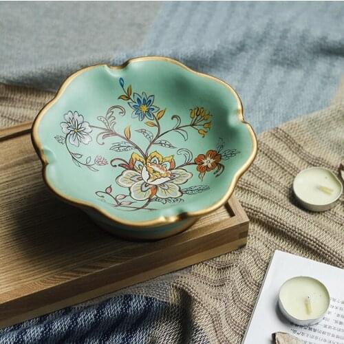 Ceramic Creative Decoration Storage Tray Painting Flower Ashtray Rural Living Room Tea Table Retro Ceramic Ashtray