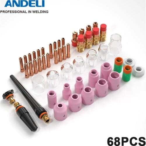 68PCS TIG Welding Torch Stubby Gas Lens Pyrex Glass Cup Kit For WP-9 WP17 WP18 WP26 Welding Torch Kit Welding Torch tig