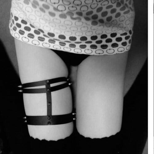 Harajuku Leather Garter Belt New Designed Fashion 100% Handcrafted Punk Gothic Rivet Studded Garters Leg Rings Free shipping