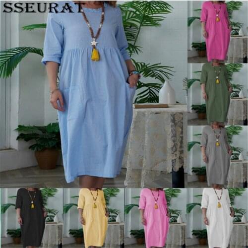 SSEURAT 2021 Summer Women Long Tunic Dress Ladies Casual Loose Dresses Vestidos Beach Party Sundress Stylish Robe Femme