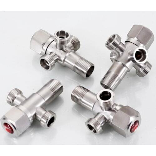 Multifunction Stainless Steel 3Ways T Valves G1/2 Bathroom Accessories Water Diverter Wall Mounted Shower Valve Fix Bracket