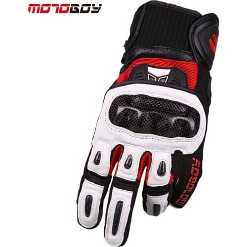 2018 MOTOBOY Motorcycle Gloves, Motorbike Ride glove of leather carbon fiber shell red white black fluorescein M L XL XXL