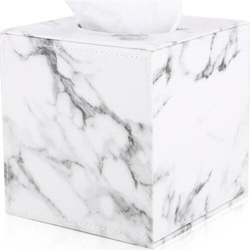 "Marble Cube Square Tissue Box PU Leather Roll Tissue Holder Toilet Paper Box Napkin Case Cover Canister Dispenser Holder Style"
