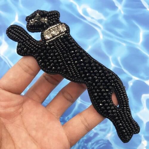 New Beaded Embroidery Forest Animal Patch Black Leopard Bead On Applique Clothing Pattern Cloth Stickers Animal