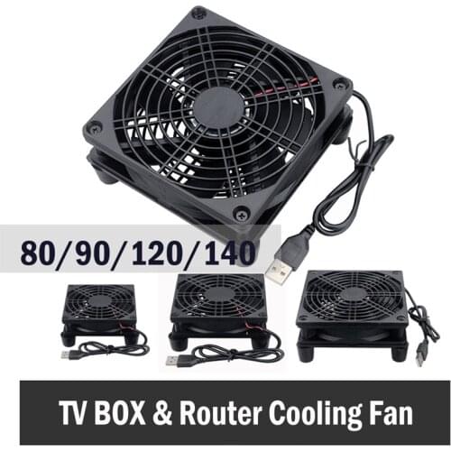 Gdstime 5V USB Router Fan TV Box Cooler 80mm 92mm 120mm 140mm PC DIY Cooler W/Screws Protective net Silent Desktop Fan