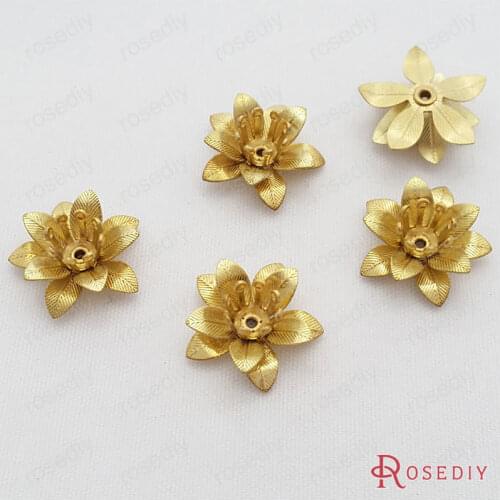 Wholesale 15*6mm No Plated Natural Color 3D Flower Brass Beads Caps Diy Jewelry Findings Accessories 20 pieces(JM7150)