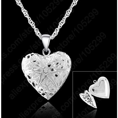 Promotion Wholesale Silver Necklace 925 Sterling Silver Necklace Chains Heart Shape Open Case Frame Silver Pendant