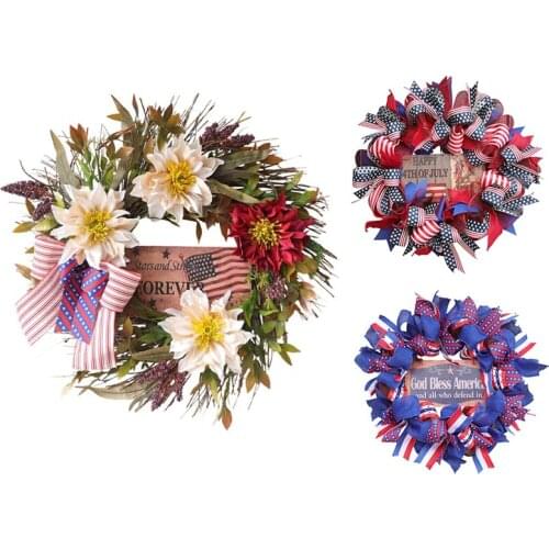 Patriotic Wreath Independence Day Decoration Wreath 4Th of July Memorial Day Wreaths Decor for Front Door Wall Outside
