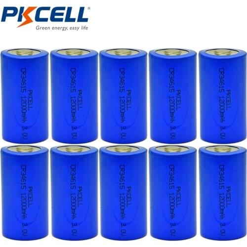 PKCELL 10pcs D size CR34615 3V 12000mAh Li-MnO2 Single-use Batteries High Capacity Power Battery