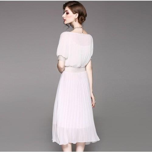 Dress Summer Women Pleated White Dress Long Party Dresses Casual Clothes Elegant Maxi Vestidos De Fiesta LWL2778888