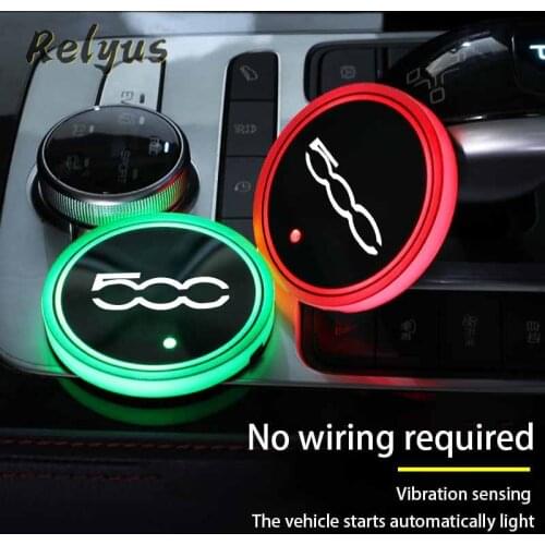 2Pcs Luminous Car Led Cup Coaster Non-slip Mat Atmosphere Light For Fiat 500 500X 500L Accessories