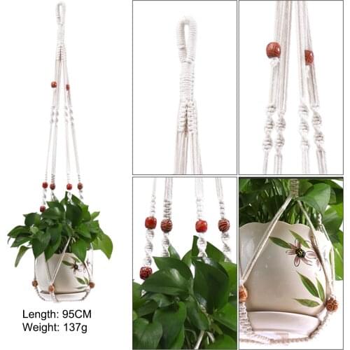 New Knotted Macrame Plant Hanger Cotton Linen Flower Basket Lifting Rope Hanging Basket Pot Holder Balcony Garden Decoration