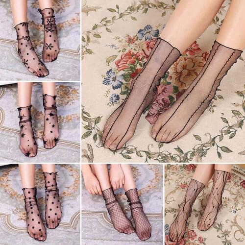 Transparent Sexy Lace Mesh Socks Ultrathin Sheer Dot Star Short Mesh Sock Summer Women Girls Elastic Breathable Ankle Sock