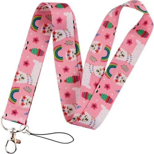 Pink Keychain Cartoon Cute Animal Alpaca cactus rainbow print Lanyard for Keys Phone ID Name Tag DIY Hanging Rope Key Ring Gifts