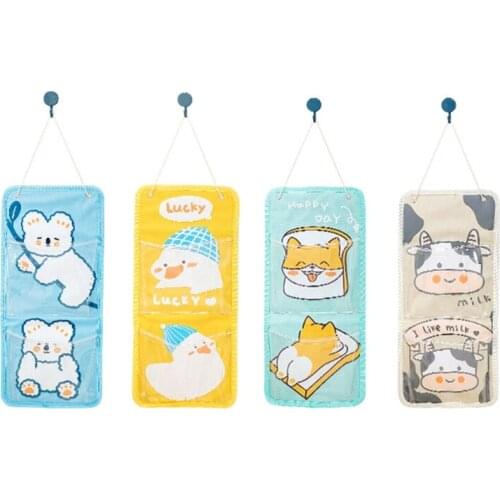 066E Cute Hanging Storage Bag Wall Mounted 2 Bags Pockets Wall Door Closet Organizer for Nursery Living Room Bedroom