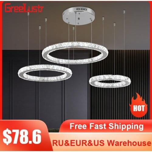 Modern Crystal Led Pendant Hanging Light Stainless Steel Chrome Led Chandelier Suspension Lamp Decor Salon Bedroom stair Light