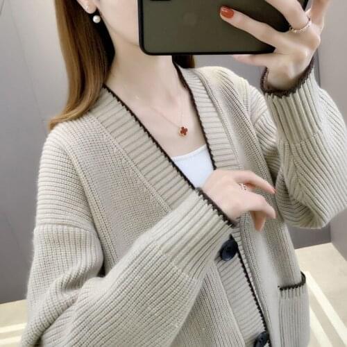 Spring Women Knitted Cardigan Sweater 2021 New Female Loose-Fitting Outer Wear Thicker Spring Style Foreign Style Jacket Top A91