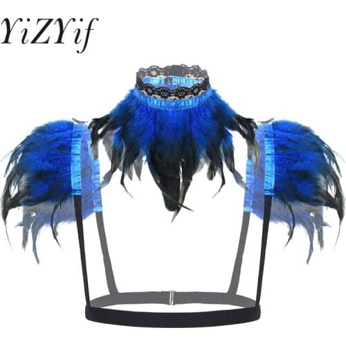Feather Shawl Women Gothic Victorian Natural Feather Shrug Shawl Shoulder Wrap Cape with Collar for Halloween Costume Party