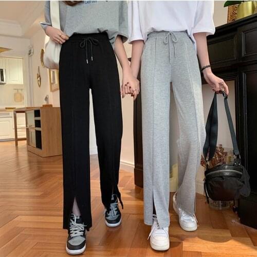 Split Wide Leg Pants Womens 2021 New High Waist Drape Thin Versatile Loose Straight Casual Sports Trousers for Female