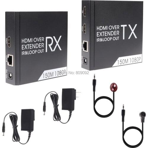 150M HDMI Extender Support POE and HDMI Loop Output With IR Remote 1080P HDMI Repeater Over Cat6 Cables HDMI to RJ45 TX RX