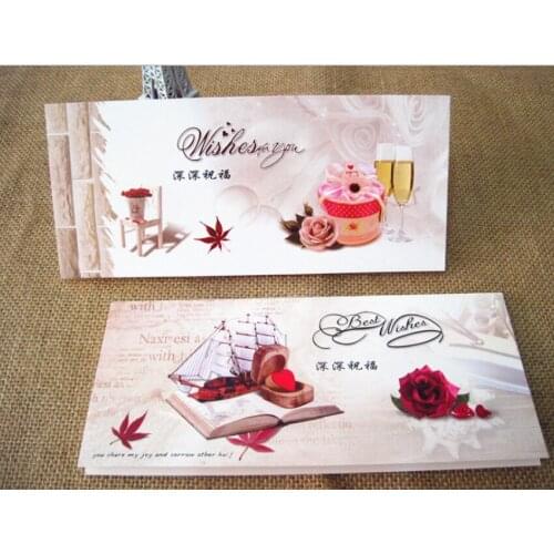 4Pcs/lot 21.5*9.5CM Cute Flowers blessed Folding greeting card Valentine Christmas Party Invitation DIY Letter Greeting Cards