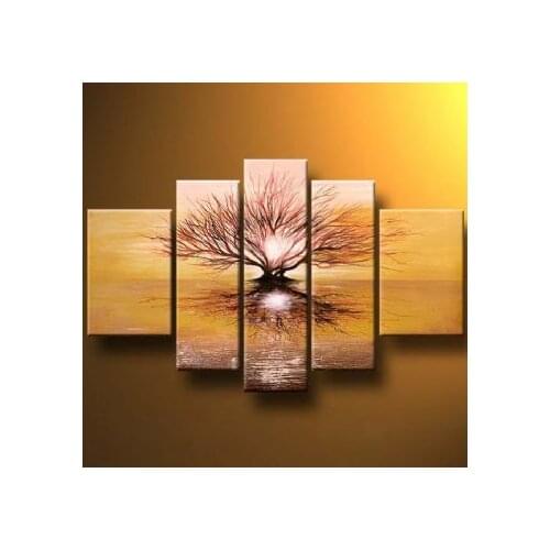 5pcs Hand Painted Oil Painting Modern Canvas Art Wall Decor Lonely tree I-Landscape Oil Paintings