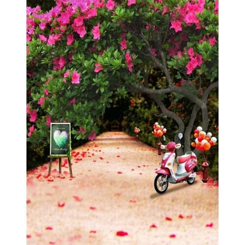 5x7ft Red Flowers Tree Motorcycle Photography Backdrops Photo Props Studio Background