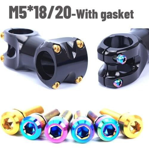 RISK 6PCS M5x18mm/ M5x20mm Titanium Stem Screws Bolt with Washer Bicycle Bike MTB Steering Stem Handlebar Ultralight Stem Screws
