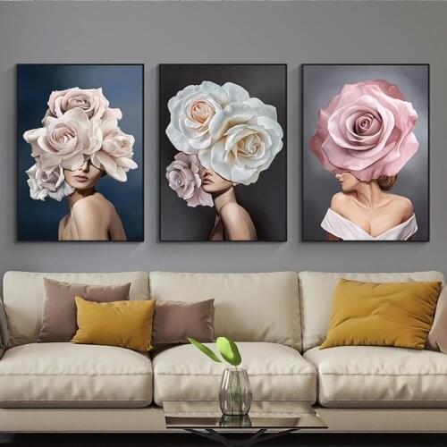 Abstract Pink White Flower Lady Poster Personality Fashion Woman Canvas Paintings Wall Art Pictures Print and Poster Home Decor