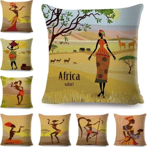 African Life Women Cushion Cover Decor Abstract Painting Cartoon Lady Pillowcase Polyester Pillow Case for Sofa Home Car 45x45cm