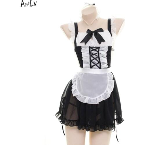 AniLV Women Backless Maid Dress Apron Nightdress Unifrom Costume Anime Lolita Cook Girl Swimsuit Pool Party Cosplay