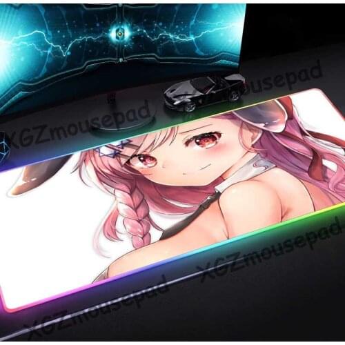 XGZ Custom Large RGB Gaming Mouse Pad Black Lock Edge Anime Cute Bunny Girl Computer Desk Mat Natural Rubber Stripes Non-slip