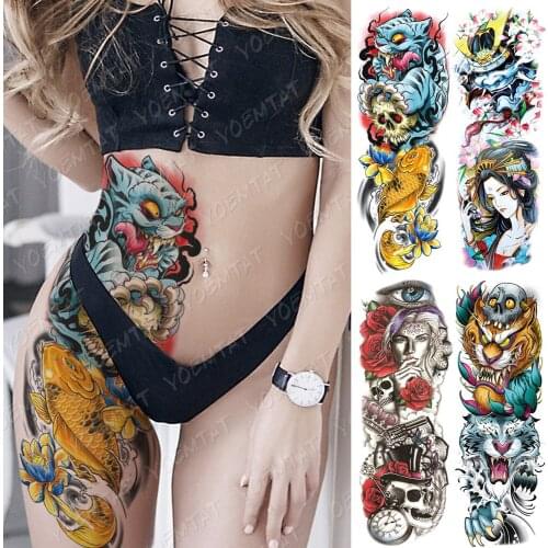 Large Arm Sleeve Tattoo Tiger Lion Carp Waterproof Temporary Tatto Sticker Skull Geisha Waist Leg Body Art Full Fake Tatoo Women