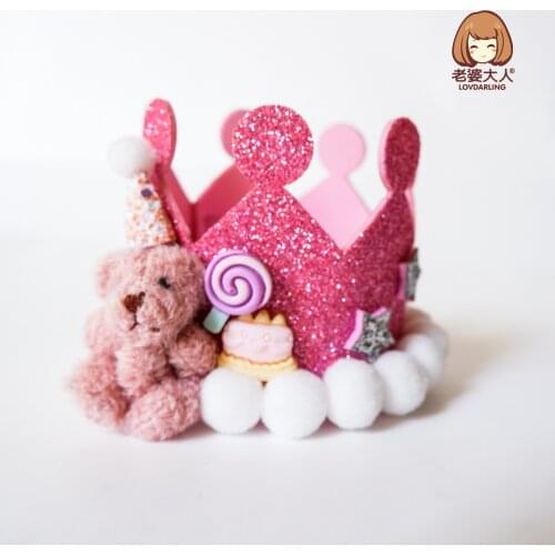 Childrens Crown Girls Crown Birthday Gift Cute Pink Bear Hair Accessories Childrens Performance Show Hair Accessories
