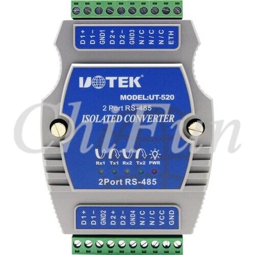 UT-520 External-powered, 2 Port RS-485 Repeater, Rail-mounted, PhotoElectric Isolation