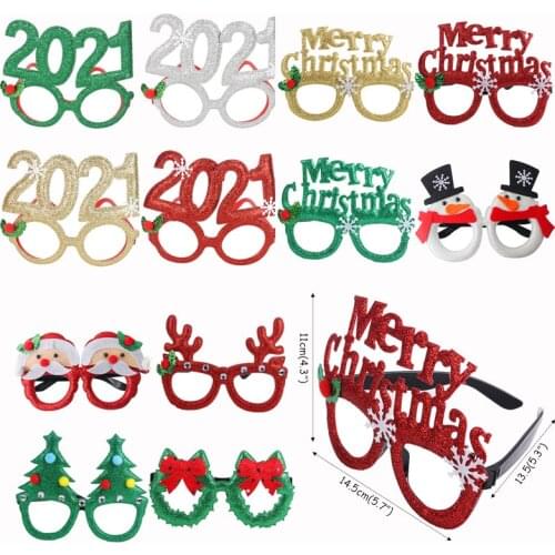 1pcs 2021 plastic glasses frame Christmas decorations for home new year photo booth props merry Christmas navidad gift 2021