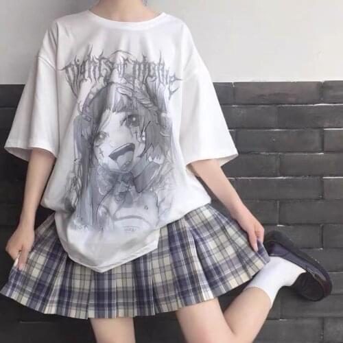 Harajuku T-shirt Cotton Japanese summer cartoon dark casual gothic tees hip-hop Comics print Ulzzang short-sleeved Vintage tops