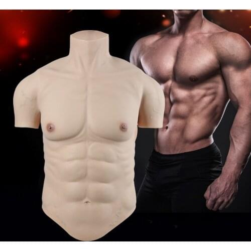 IVITA 100% Full Silicone Simulation Muscle Cosplay Male Suit Realistic Fake Belly Muscle Mens Chest Macho Realistic Silicone