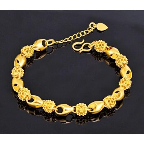 Fine Jewelry Women 18K Gold Bohemia Anniversary Chain & Link Bracelets Yellow Gold Ball Resizable Luxury Charm Bracelet Women