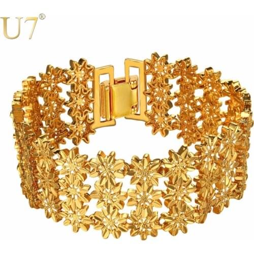 U7 Bracelet Exquisite 3 Layered Flower Bangle Gold/Silver Color Christmas Gift For Women 2017 New Trendy Jewelry Bracelets H1046