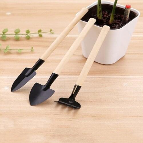 3Pcs/set Plant Soil Shovels Mini Spade Shovel Harrow Flowerpot Tools Potted Plants Maintenance Wooden Handle Gardening Tools
